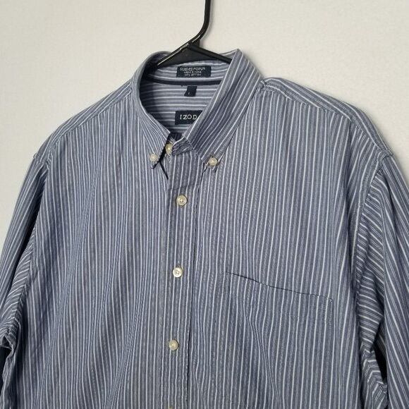 Izod Blue White Stripe Button Down Shirt L - Picture 1 of 7
